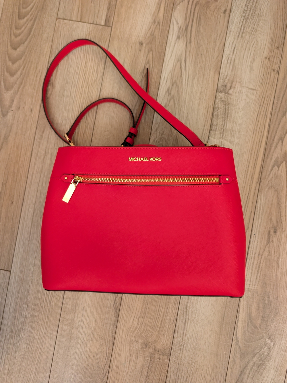 Michael Kors Red Saffiano Leather Crossbody with Gold Hardware